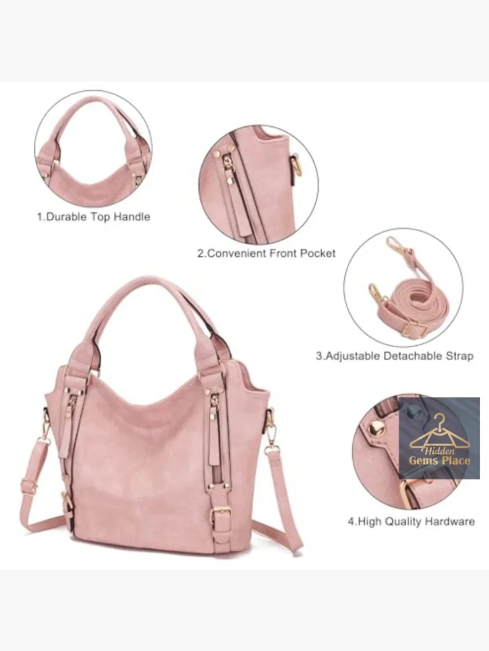 Large PU Leather Hobo Tote Shoulder Bag Crossbody Wallet Set 4pcs